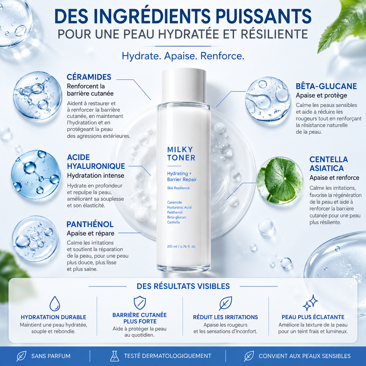 Toner Lacté Hydratant à la Centella & Céramides – 200 ml