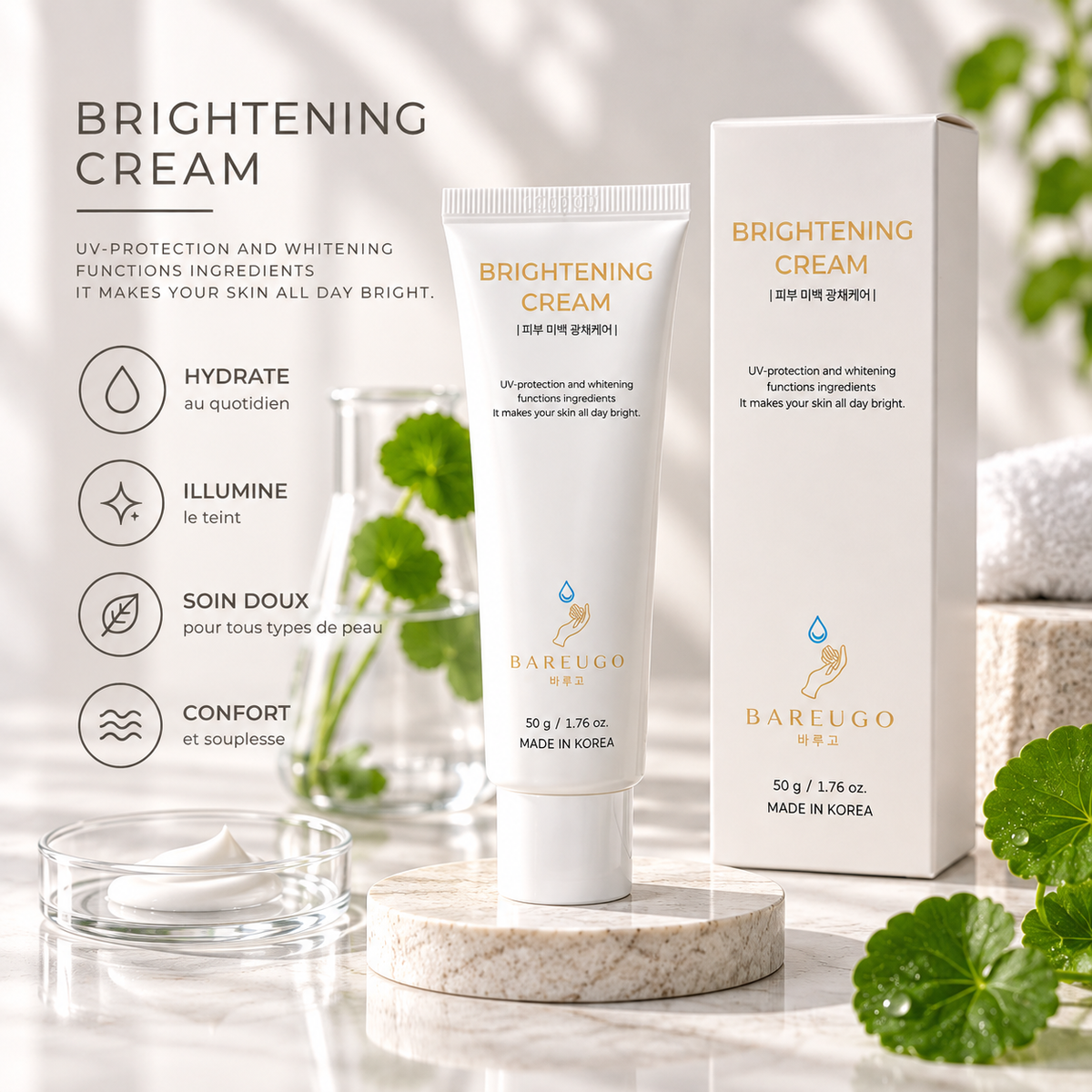 Crème Hydratante à la Centella & Niacinamide – BAREUGO 50 g