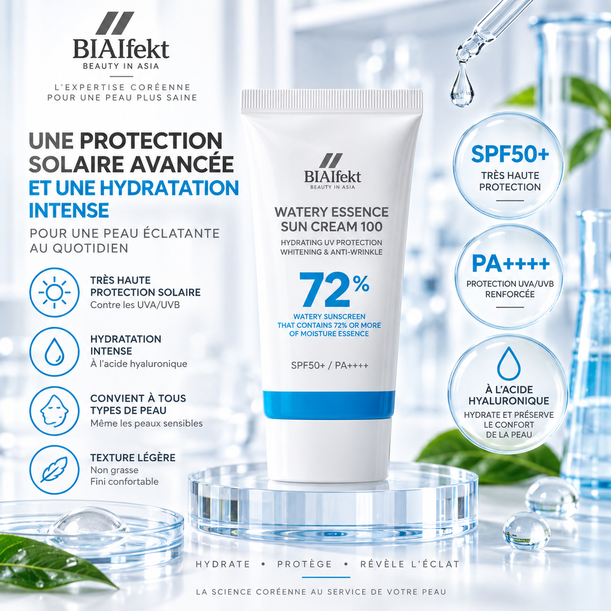 Crème Solaire Hydratante SPF50 PA++++ à l’Acide Hyaluronique – BIAIfekt 30 ml